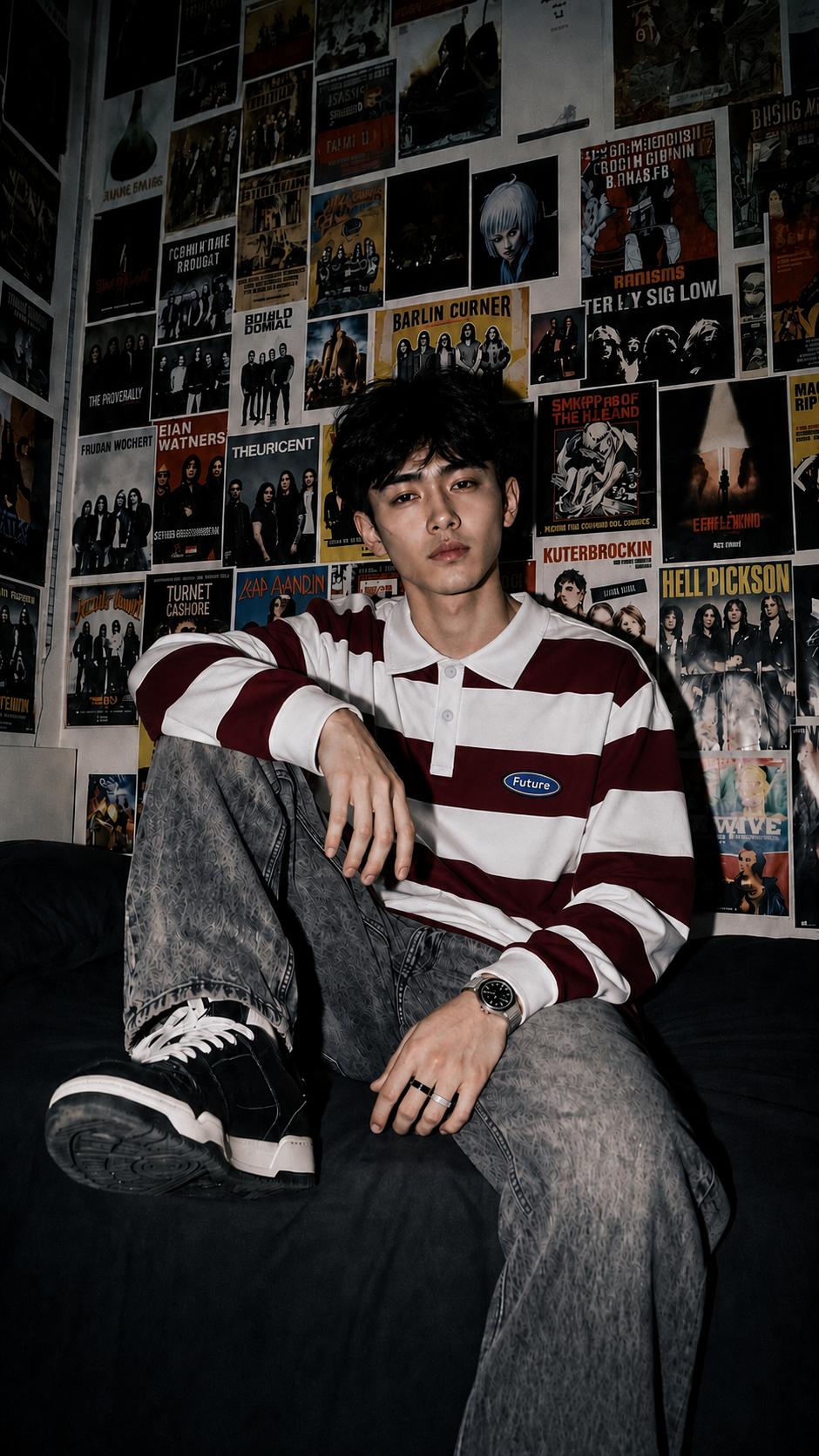 Men full sleeves stripted Sweatshirt - Maroon White