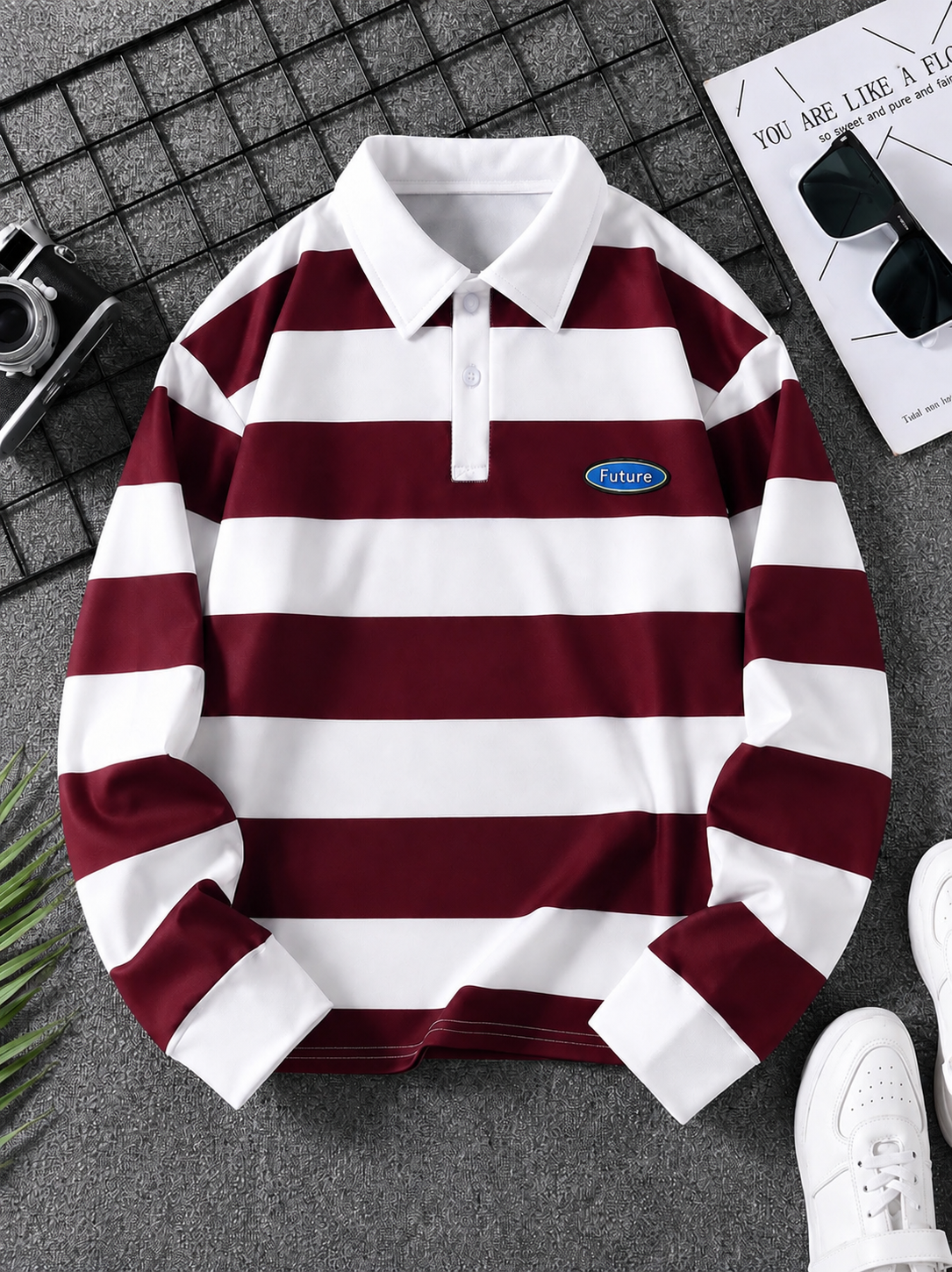 Men full sleeves stripted Sweatshirt - Maroon White