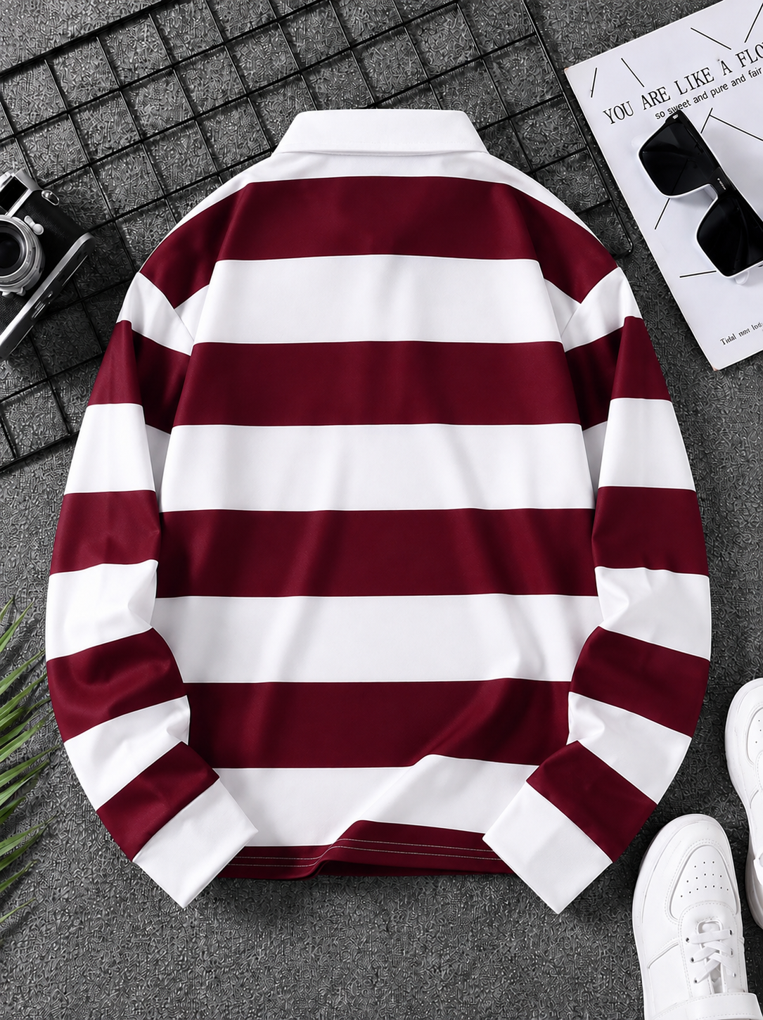 Men full sleeves stripted Sweatshirt - Maroon White