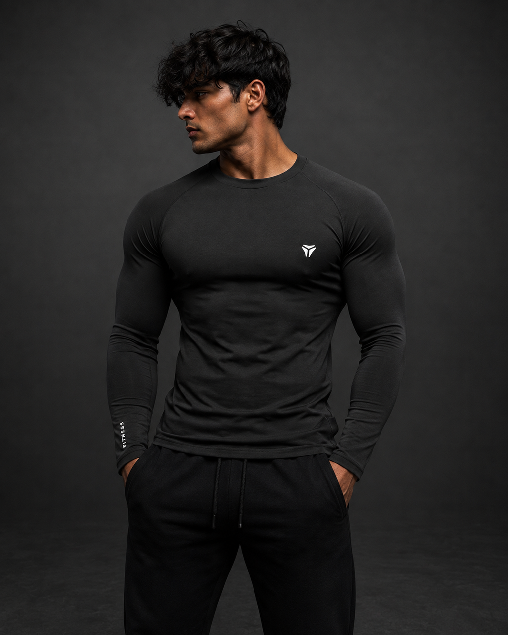 Compression Round Neck Polyester - Black T-Shirt