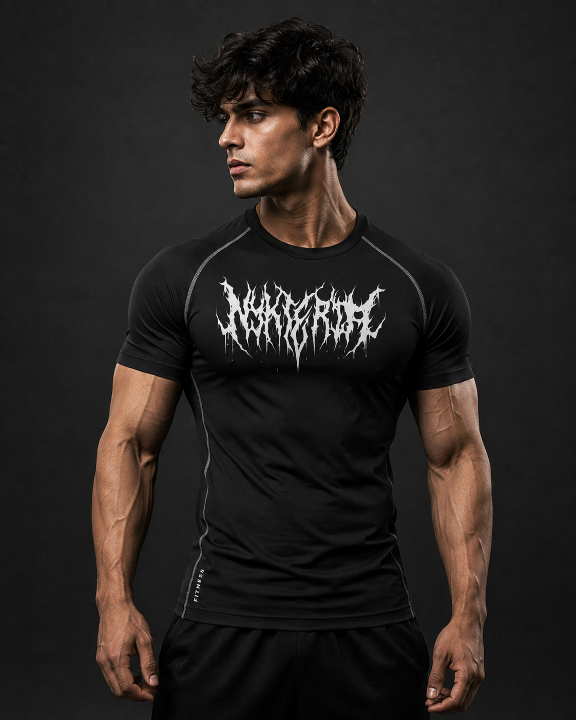 Compression Men typography graphic print Polyester - Black T-Shirt